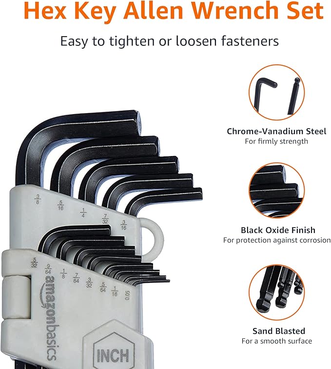 Amazon Basics Hex Key Allen Wrench, Long Arm, Metric and Standard Sizes, 26-Piece