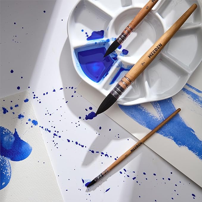 MEEDEN Watercolor Brushes Professional - Synthetic Squirrel Hair Artist Paint Brushes Set with Beech Wood Handle Great for Artists Hobbyists Size 6