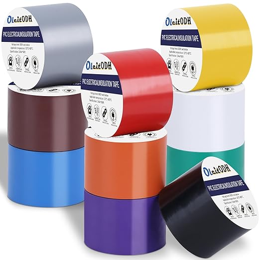 10 Pack Colored Electrical Tape 2 in x 66 ft Waterproof Electrical Insulating Tape High Temperature Resistance Electric Tape Under 600V Home Outdoor Multipurpose Multicolor Vinyl Tape
