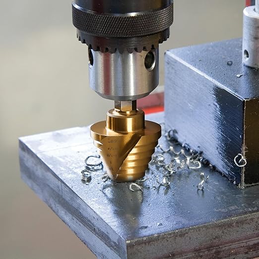 Titanium Step Drill Bit, 1/4" to 1-3/8" Spiral Flute Step Bit for Metal, 10 Sizes HSS Step Drill Unibit