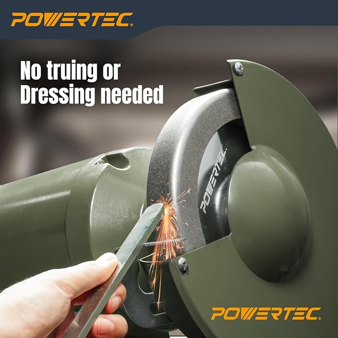 POWERTEC CBN Grinding Wheel 6 Inch 320 Grit, 1-1/4" Wide, 1/2" Arbor – 4-in-1 CBN Sharpening Wheel with 1/4" Radius Edge and Side Face for Bench Grinder (15708)