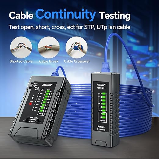 NOYAFA Rechargeable Network Cable Tester with RJ45 Crimp Tool, RJ11 RJ45 CAT5 CAT6 CAT7 Ethernet Cable Tester POE Tester, Continuity Tester Cable Toner Network Tools Kit with Crimper Stripper Cutter