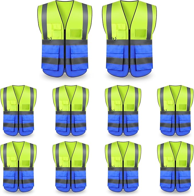 Safety Vests,Hi Vis Vest Reflective Vest with 5 Pockets and Zipper for Men Women, Neon Working Vest for Outdoor One Size