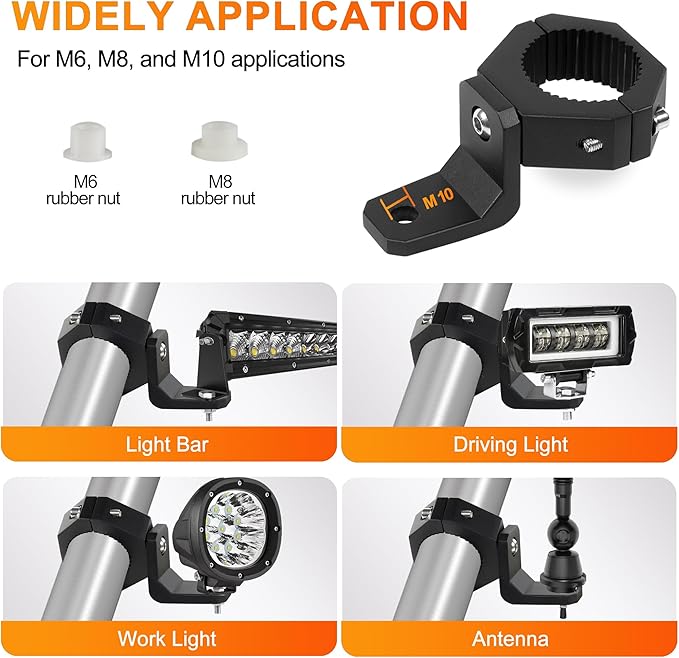 Light Bar Mounts Roll Cage - 360° (40°x9) Rotating Aluminium LED Lights Bar Bracket for 1.75”-2” Roll Bar UTV ATV Accessories, Mounting Clamp for Jeep Truck Off-Road Work Fog Lights M6 M8 M10, Pack 2