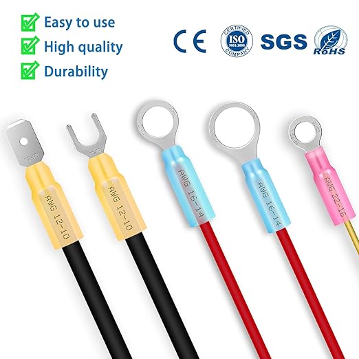 300Pcs Waterproof Heat Shrink Wire Connectors Kit, Automotive Electrical Connector Terminals Kit, Fork Ring and Spade Connectors for Car and Boat (22-10AWG)