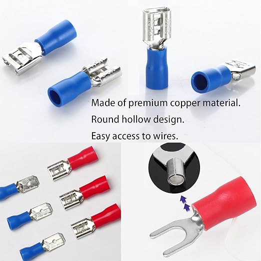 280PCS Crimp Connectors, 2.8mm 4.8mm 6.3mm Male and Female Spade Connector kit, 15 Types Crimp Terminals Electrical Connectors, Electrical Terminals Includes Spade Ring Fork Wire Connectors
