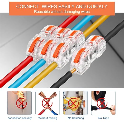50PCS Boxed Splicing Terminal Blocks, Lever Type Quick Splicing Wire Connector terminals,Wire tap connectors ， Easy to Connect and Splice Wire Household Wire connectors (1-on-1 Interface)