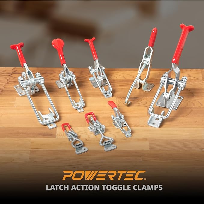 POWERTEC 2PK Toggle Clamp, 2000 lbs Holding Capacity, 40341 Adjustable U Bolt Latch w/Antislip Hand Grip for Woodworking Jigs & Fixtures, Smoker, Tire Carrier, Tool Box, Cabinet, Truck (20306-P2)