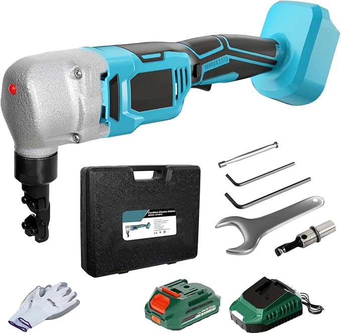 18 Gauge Metal Nibbler Compatible with Makita 18v Battery, Cordless 1200RPM Speed Brushless Shear Tool, 2 Cutting Heads, 2.0 Battery & Charger Kit, for Stainless Steel, Sheet Aluminium, Plastic