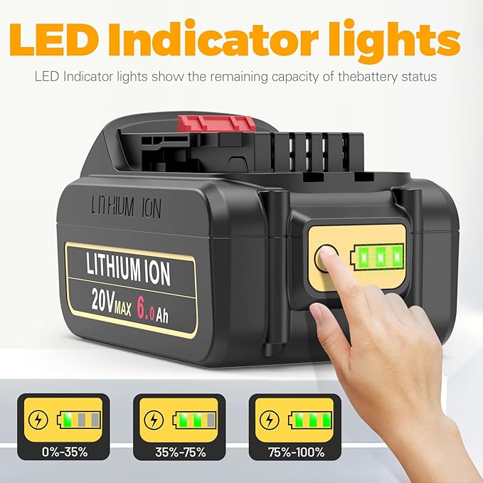 Fancy Buying 6.0Ah 20V Max Battery for DEWALT Battery Replacement for Dewalt 20 Volt Tools DCB206 DCB205 DCB204 DCB203 DCB201 DCB200 DCB181 DCB180 DCD DCF DCG DCS Series 6 Pack