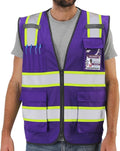 Dib Safety Reflective Mesh Vest High Visibility Two Tone with Pockets and Zipper, Purple Mesh with Yellow Trim L