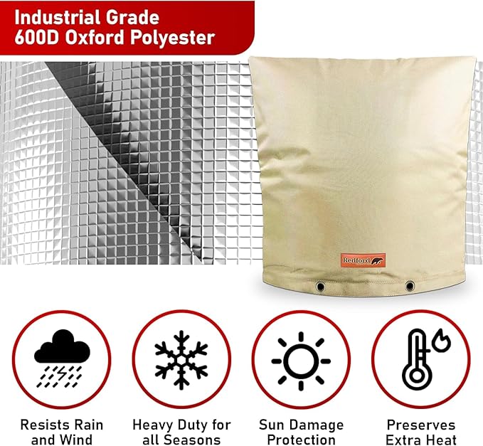 Redford Supply Co. Cold Snap (5°F) Backflow Preventer Insulation Cover, 24"W x 24"H, Pipe Insulation, Water Sprinkler Covers for Outside, Sprinkler Backflow Cover for Winter, Well Pump Bag (Beige)