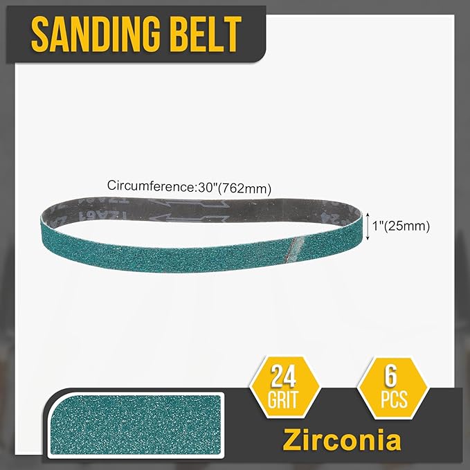 1 x 30 Inch Sanding Belt, 6 Pcs 24 Grit Zirconia Knife Sharpener Belts Work Sharpening for Belt Sander Knife Carving Tool Metal Working