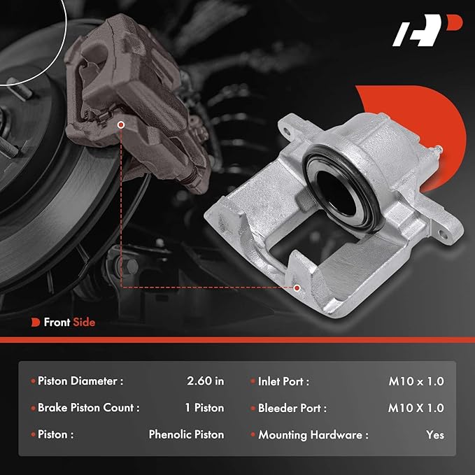 A-Premium Disc Brake Caliper Assembly Without Bracket Compatible with Select Dodge, Jeep, Ram and Volkswagen Models - Grand Caravan, Journey, Town & Country, Wrangler JK, Nitro, Routan, C/V - Front