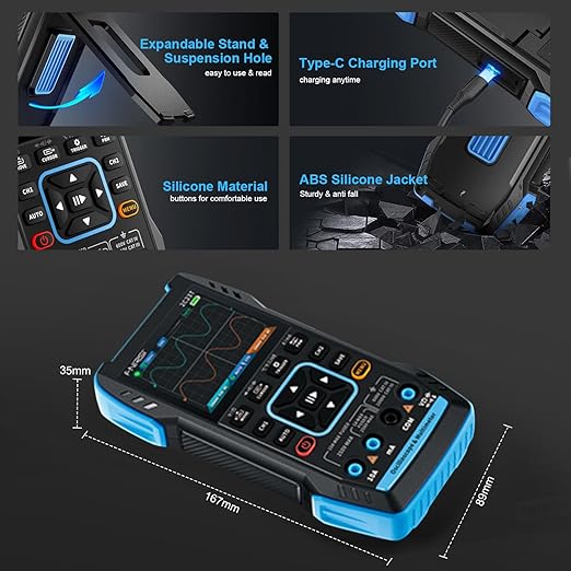 BTMETER 3-in-1 Handheld Oscilloscope Multimeter & DDS Generator, 2 Channel, 10MHz Bandwidth, 50MSa/s, 10000 Counts Digital Oscillograph for Testing Voltage Current Capacitors Resistors Diodes