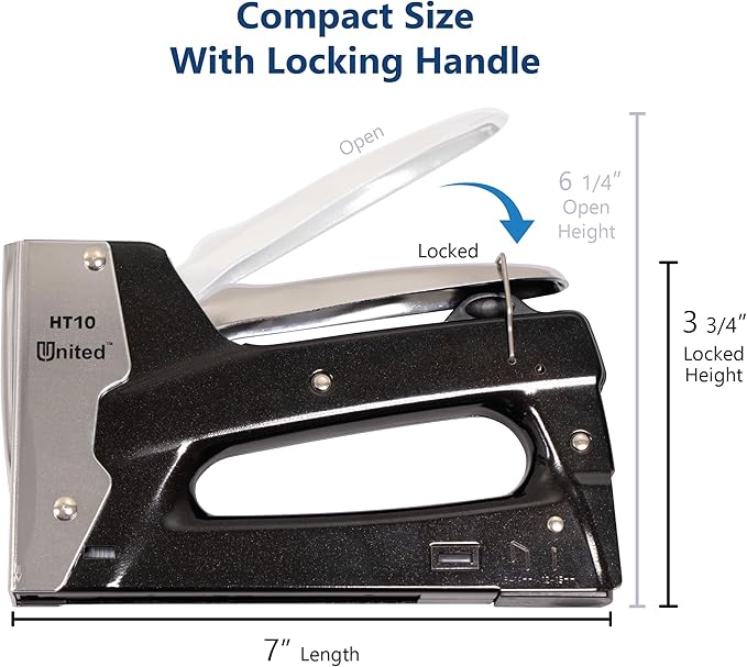 United Office Products HT10 Heavy Duty 2-in-1 Manual Staple Gun and Brad Nailer for Carpentry, Upholstery, Crafts, Professional and DIY Projects, Heavy Duty Metal Body