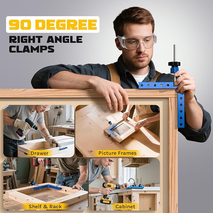 Ecarke Corner Clamps for Woodworking, 4 Pack 5.5" Aluminum Alloy Right Angle Woodworking Tools, 90 Degree Clamp for Picture Frame Box Cabinets Drawers