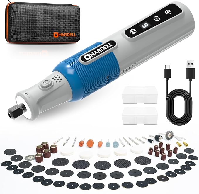 HARDELL Cordless Rotary Tool Kit, 8V 6-Speed Rotary Tool with Digital Display and USB-C Charge, Multi-Function Mototool with 80PCS Accessories for Carving, Sanding, Polishing DIY Crafts