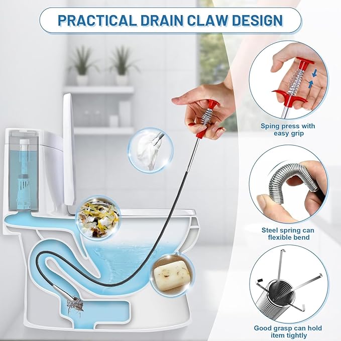 Flexible grabberDrain Snake Tool - The Ultimate 76inch Flexible Grabber for Hair, Unclog Any Drain in Minutes! Gunk & Debris in Sinks, Showers & Tubs. No More Chemicals, Just Quick Results!