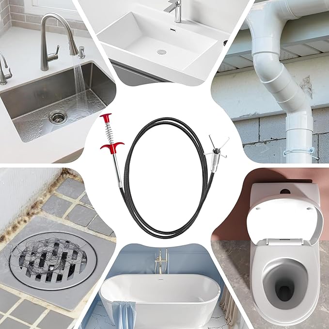 Flexible grabberDrain Snake Tool - The Ultimate 76inch Flexible Grabber for Hair, Unclog Any Drain in Minutes! Gunk & Debris in Sinks, Showers & Tubs. No More Chemicals, Just Quick Results!