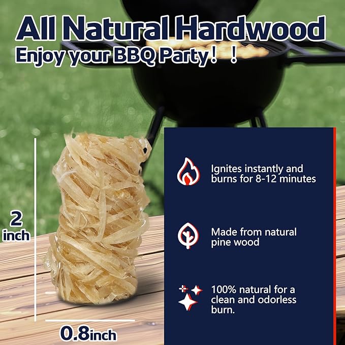 Fire Starter 216Pcs - Extra Long 12min Natural Fire Starters for Grill, Fireplace, Camping & Survival Kit | Waterproof, Odorless, Safe for BBQ/Pizza Oven/Chimney (Indoor & Outdoor)