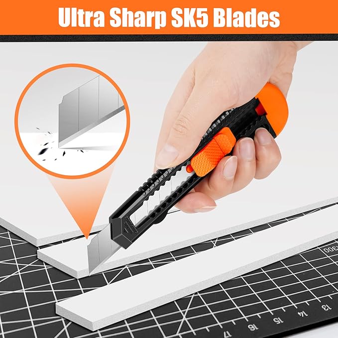 DIYSELF 24 Pack Utility Knife, Box Cutters, 18mm Utility Knives for School, Warehouse, Office, Box Cutter Retractable for Packages, Paper, Leather, Foam, Durable Razor Knife, Box Opener, Paper Knife