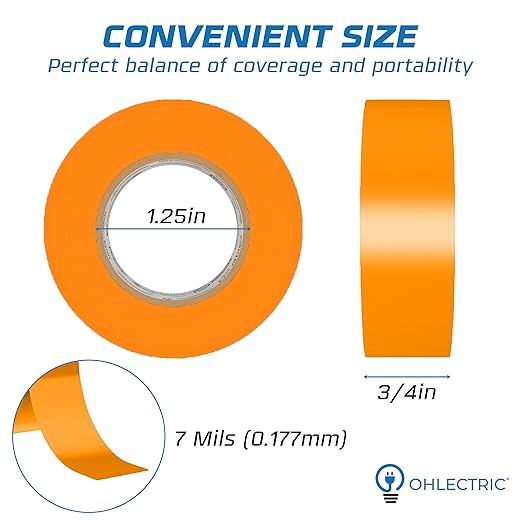 OHLECTRIC Professional Grade Vinyl Electrical Tape (10 Pack) Orange - 7 Mil Thick Flame-Retardant, Heat & Weather Resistant 3/4 Inch x 60 Feet | Ideal for Contractors & Electricians