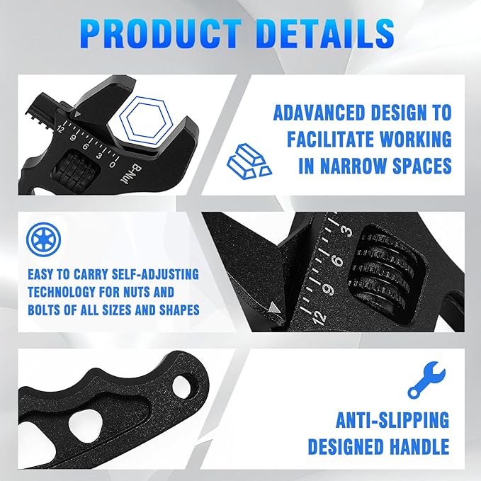 AN Hose Fitting Adjustable Wrench 3AN-12AN Lightweight Aluminum (Black)