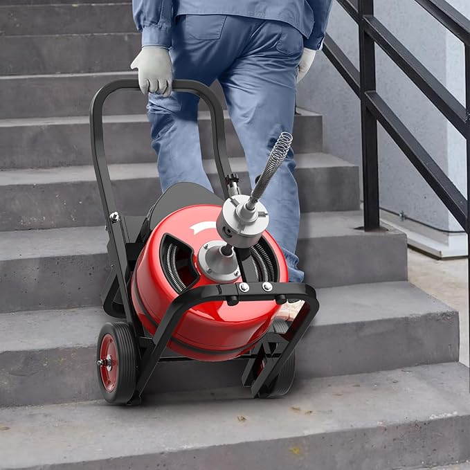 Drain Cleaning Machine 100Ft 3/4 Inch Cable, 750W Auto Feed Portable Electric Sewer Snake, Electric Drain Auger with 6 Cutter Air-Activated Foot Switch for 4" to 8" Pipes