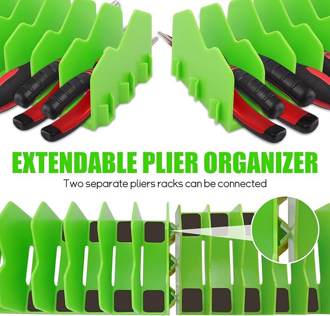 2 Pack Plier Orgainzer for Drawers, Tool Organizer Rack with Extendable Design & Non-Slip Rubber Base, Fits 3" H, 20 Slots Drawer Storage for Pliers, Wrenches, Screwdrivers and More,Green