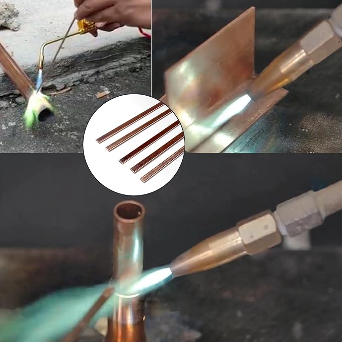 Brazing Rods Phosphor Copper Nitrate Sticks Copper Solder Kit Alloys Flat Industry Welding Rods for Air-conditioners, Refrigerators Pipe Gas and Freezers Copper Storage HVAC (Phosphor Copper Bcup-2)