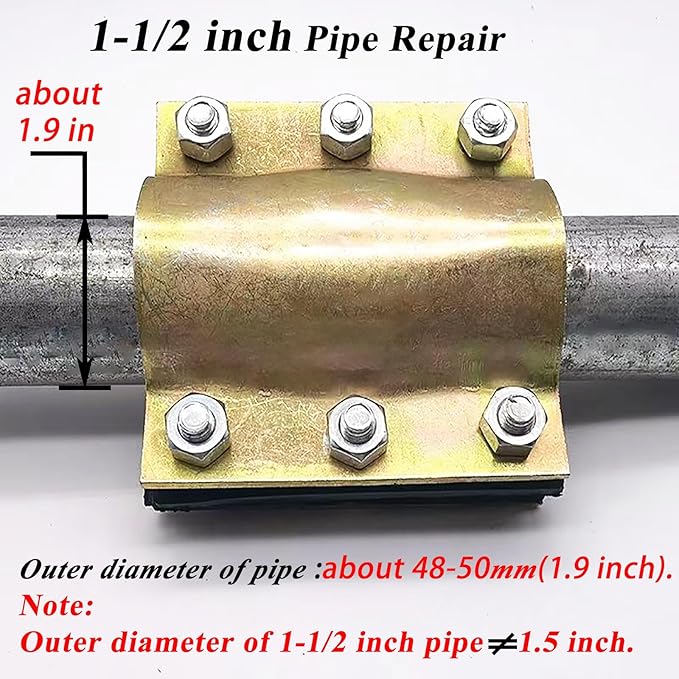 Water Pipe Repair Clamp for 1-1/2 inch Pipe(OD of Applied Pipe is 1.9 inch),Leak Sealer for Pipes and Plumbing,Length 4.72 inch,Suitable for PE/PPR/Steel/Iron Pipe