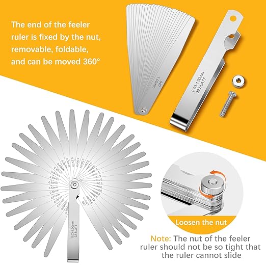 32 Blades Stainless Steel Feeler Gauge, Metric and Imperial Gap Measuring Tool Width and Thickness Feeler Gage Gauge for Spark Plug, Valve Adjustment Tool, 0.03-1mm (0.001-0.040 Inch)