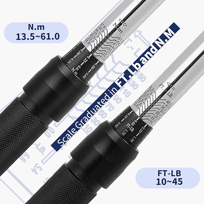 3/8-Inch Drive Click 3/8 Torque Wrench 4 Pcs Set, 10~45FT/13.5-61N.m, Torque Wrench 3/8 with Extention Bar, 3/8'' to 1/2'' Adaptor and 3/8'' to 1/4'' Adaptor