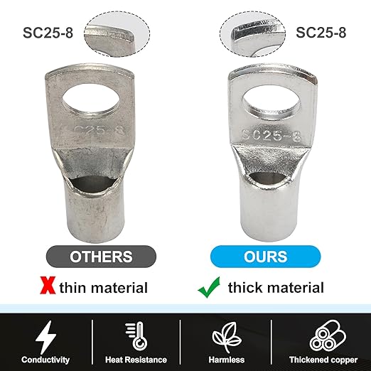 Thick Copper lugs，Electric Wire Lugs，AWG2 4 6 8 10 12Gauge，80Pcs Tinned Heavy Duty Battery Cable Ends Ring Terminal Connectors with 80Pcs 3:1 Heat Shrink Tubing Assortment Kit（160pcs）