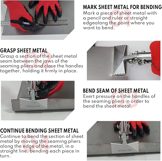 BILITOOLS 3 inch Hand Seamers Sheet Metal Tools, Sheet Metal Bender Pliers Straight