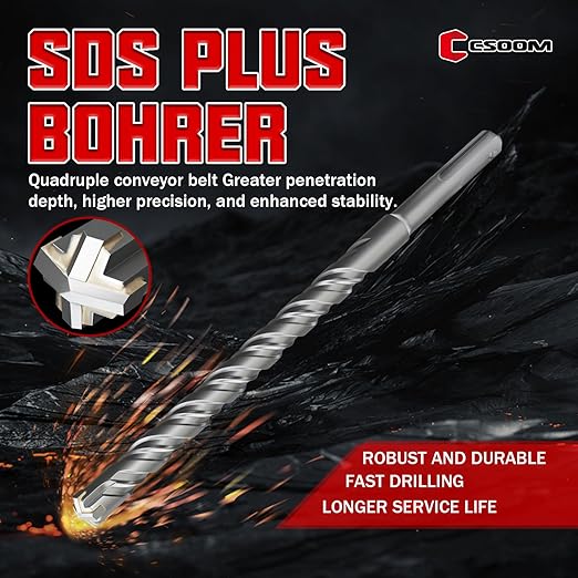 CSOOM SDS Plus Rotary Hammer Drill Bit 9/16"x8.27", Professional Concrete Drill Bit for Concrete, Brick, Stone and Cement Walls