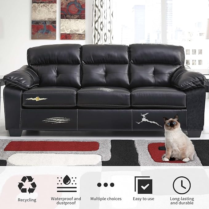 Leather Repair Patch Self-Adhesive, Cuttable Vinyl Leather Repair Tape for Couches, Sofa, Car Seat, Furniture, Chairs. Waterproof, Durable, Easy DIY Leather Repair Kit (Black, 3.9 X 78.7 inch)
