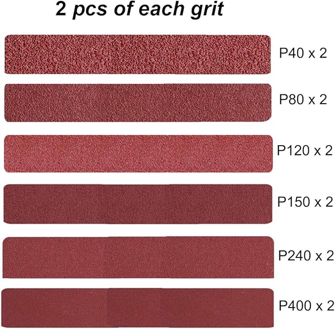 2 x 42 Inch Aluminum Oxide Sanding Belts, 2 Each of 40/80/120/150/240/400 Assorted Grits Abrasive Belts for Belt Sander, 12-Pack