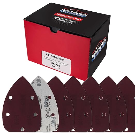 Premium 400 Grit 5-Hole Pattern Mouse Detail Sander Sandpaper Sheets, Box of 45 - Dustless Hook & Loop Triangle Shaped Mouse Disc Pads - Woodworking Tool Sand Wood Furniture Auto Paint