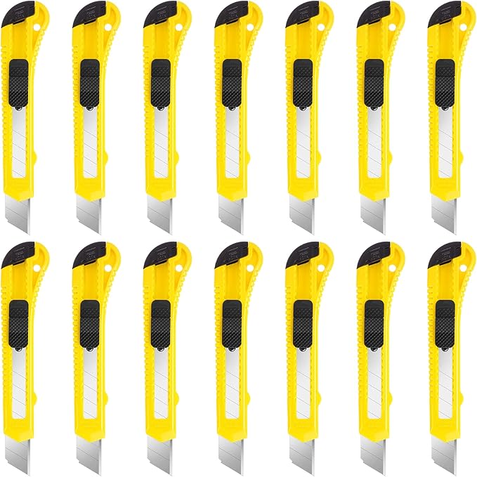 DIYSELF 14 Pack Box Cutter Retractable, 18mm Box Knife, Utility Knife Retractable with Snap Off Blade, Box Opener for Home, Cutter Knives for Cardboard, Art, Craft