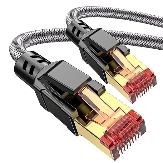 Cat 8 Ethernet Cable 19 ft, 40Gbps 2000Mhz High Speed Gigabit LAN Internet Cables,RJ45 Patch Cord Braided Round S/FTP Network Cable,for Smart Home,Office,Gaming,Modem, Router