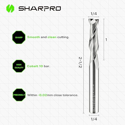 Spiral Upcut Router Bit 1/4 Inch Shank 1/4 Inch Cutting Dia. 1'' CL. Extra Long 2-1/2'' OVL. Carbide Upcut CNC Bits, Ideal for Wood Engraving and Plunging Applications (5PCS)