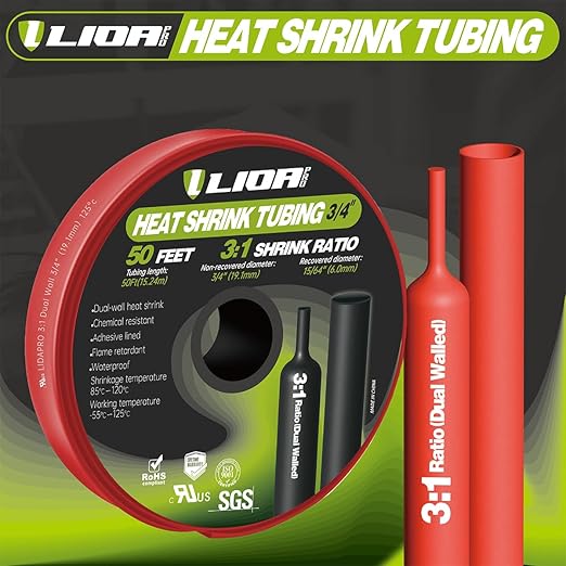Marine Grade Heat Shrink Tubing – 3:1 Ratio Adhesive Lined Electrical Shrink Wrap, 3/4 inch Red, 50 Feet Roll for Industrial Use