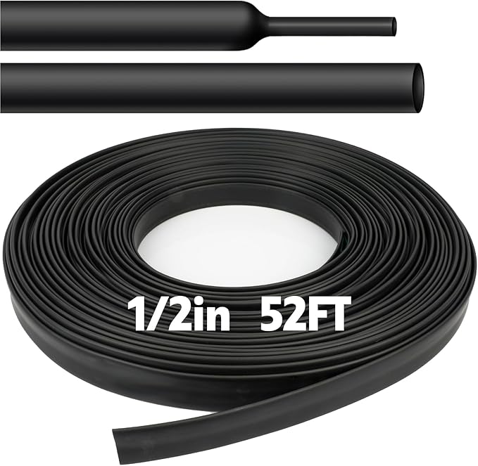 52 Ft Heat Shrink Tubing Roll, 1/2 Inch 3:1 Ratio Adhesive Lined, Waterproof Marine Grade Heat Shrink Tubing, Insulation Sealing Industrial Heat Shrink Tube - Black