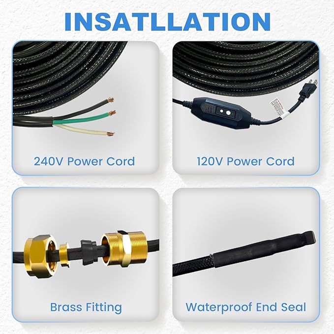 MAXKOSKO in Line Heating Cable Prevents Water Supply from Freezing, CSA Certified Safe for Drinking Water Pipe, 120V 10Ft
