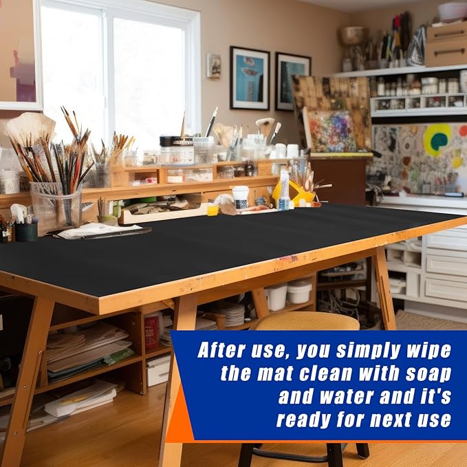 Vesici 1 Roll 23.5 x 100 Inch Work Bench Mat Self Adhesive Resistant PU Floor Runner Easy to Clean Workbench Mat Pad for Garage Workbench or Table Storage Tool Organization,Black