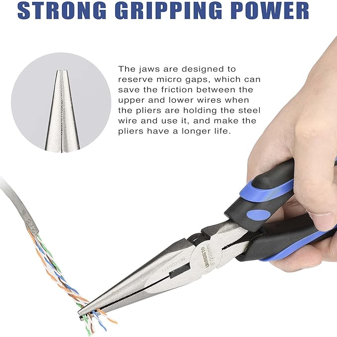 8-Inch Long Needle-Nose Side Cutting Pliers with Heavy Duty Nickel Chromium Steel Construction