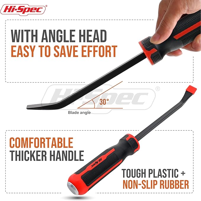 Hi-Spec 1pc Carbon Steel Pry Bar Set - 8" (0.6ft)/ 0.2m Size with Heavy Duty Striking Cap. Ergonomic Comfort Hold Handles for Home & Garage DIY Jobs