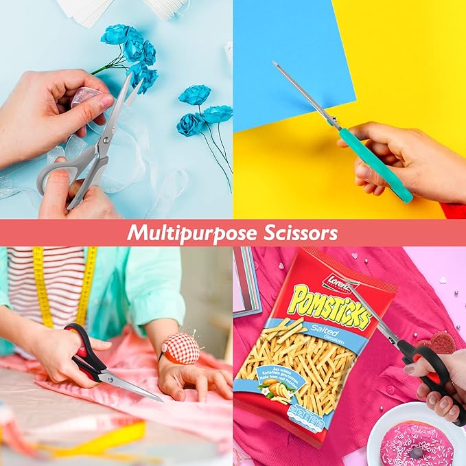 Huhuhero 8.7" Multipurpose Scissors Heavy Duty, Titanium Sharp Scissors for Office Home Sewing High School Students, Comfort Grip Shears Multipack Set of 3, Art Craft Supplies